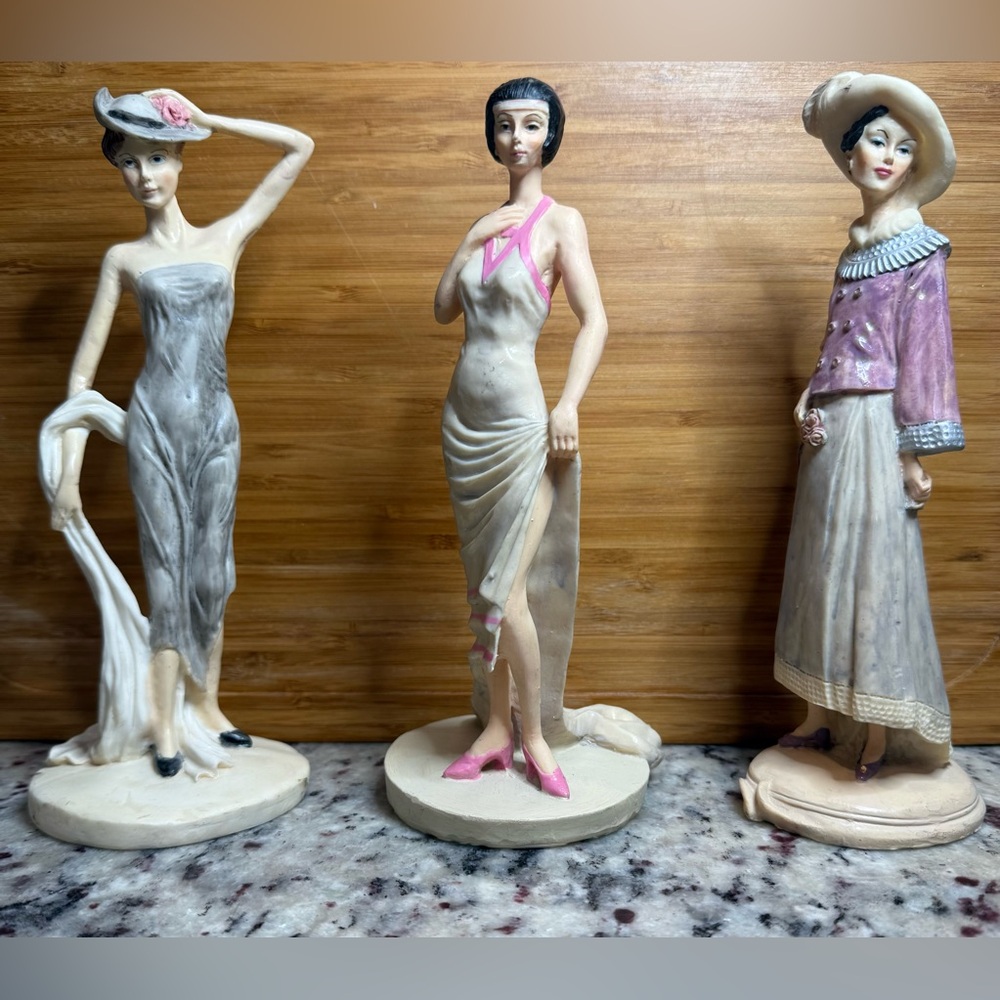 Vintage 1950’s Plaster Art Ladies Figurines- Art Nouveau Style-Set of 3-Destree